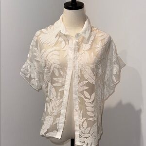 White Sheer Leaf Pattern Blouse